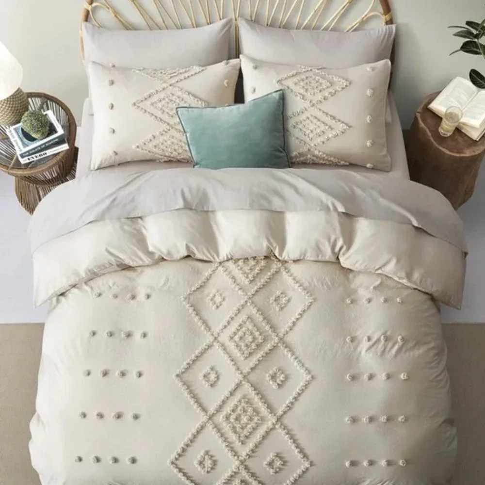 New Cream Boho Queen Tassel Comforter Duvet Blanket & Sham